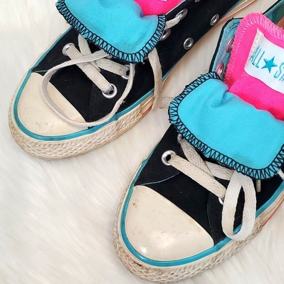 Y2K Converse All-Star Chuck Taylor Dual Tongues Black Pink Blue Womens Size 5 - Picture 4 of 17